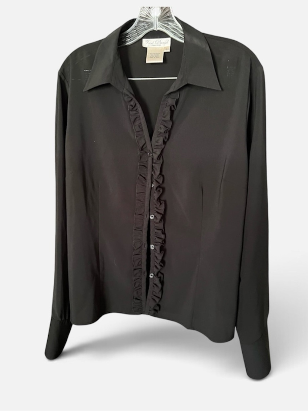 Fred David Black Ruffle-Trim Blouse